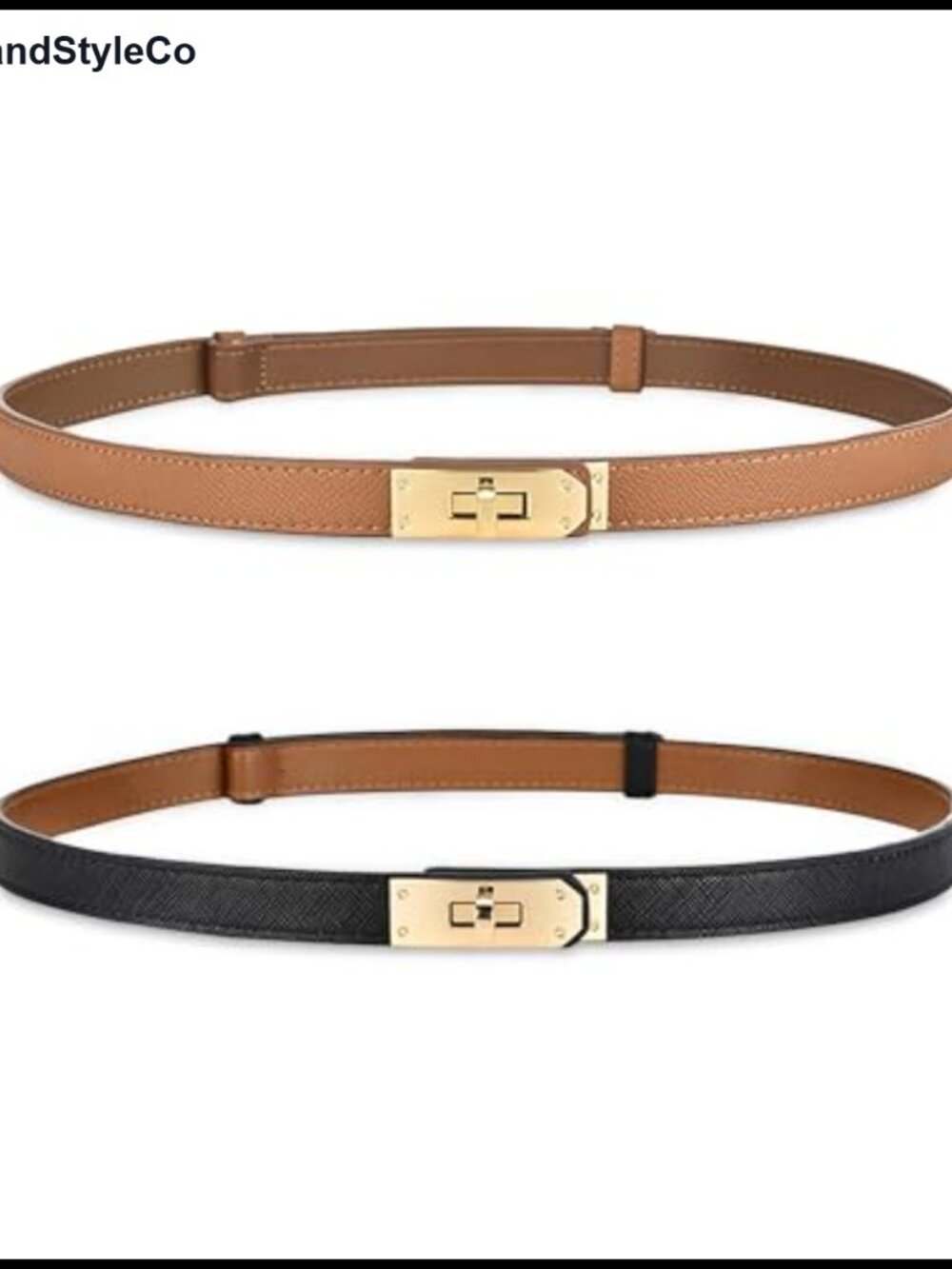 Women's Skinny Leather Belt with Golden Turn-Lock Buckle